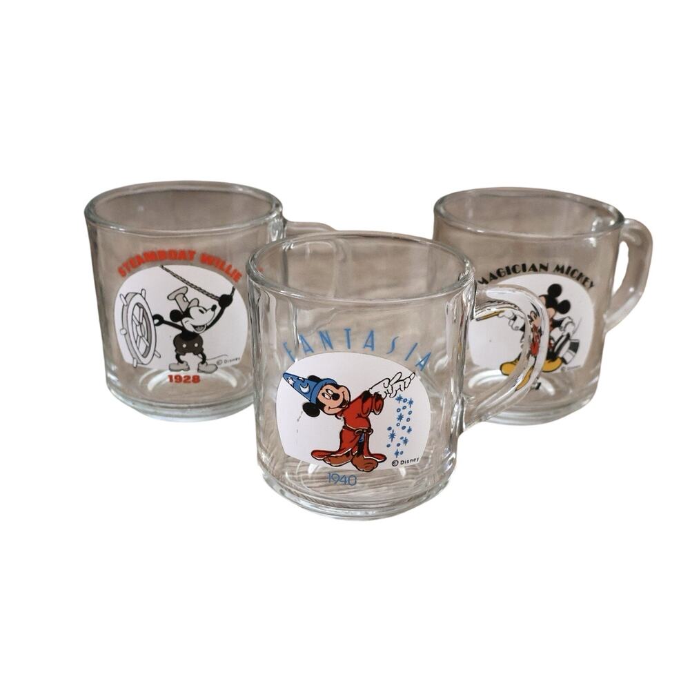 Vintage Anchor Hocking Disney Mickey Mouse Fantasia Steamboat Willie Glasses